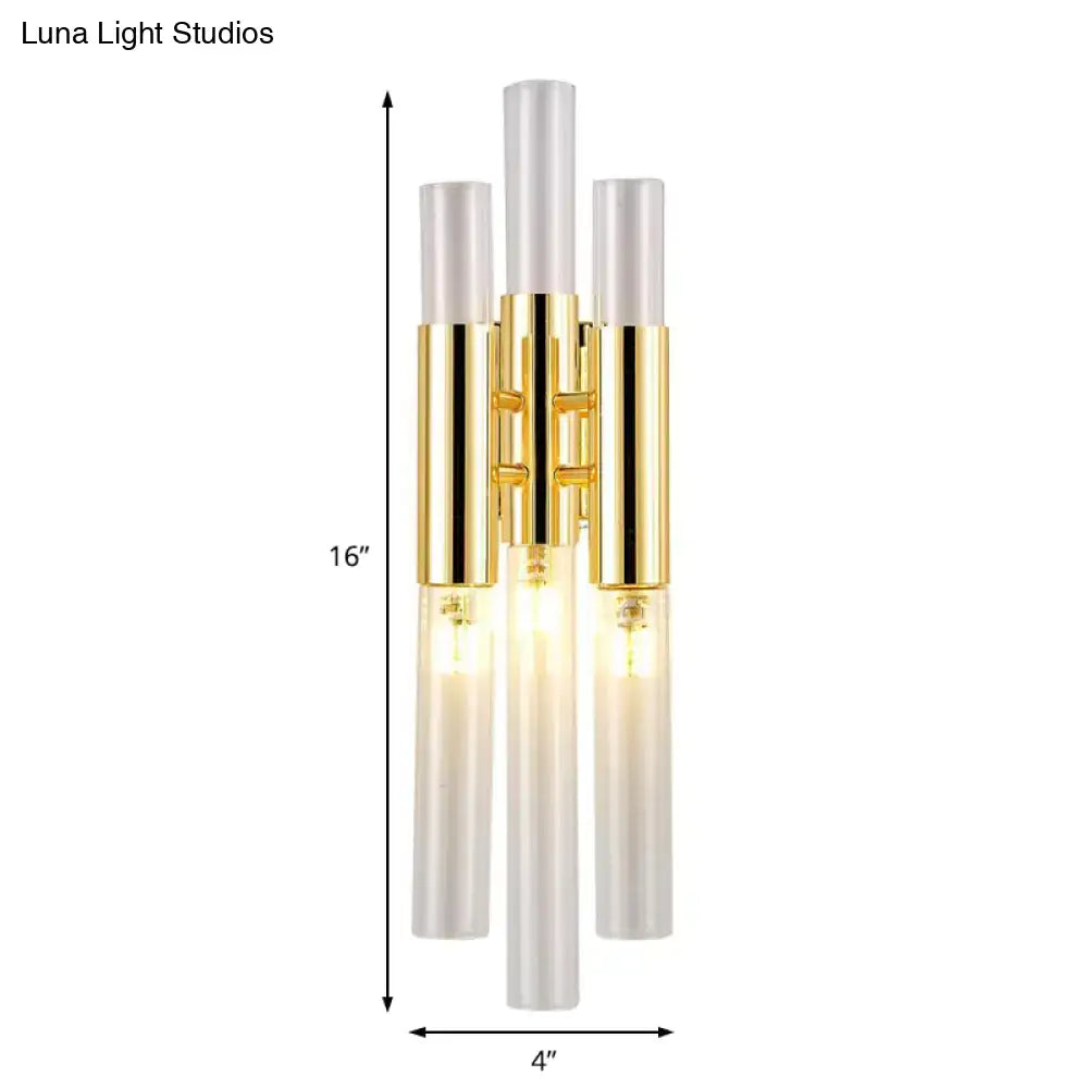 Gold frosted glass four-tube sconce by Decorbites with crystal accents, 16in tall on Tampa Home & Garden Store
