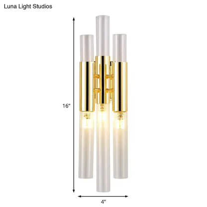 Gold frosted glass four-tube sconce by Decorbites with crystal accents, 16in tall on Tampa Home & Garden Store