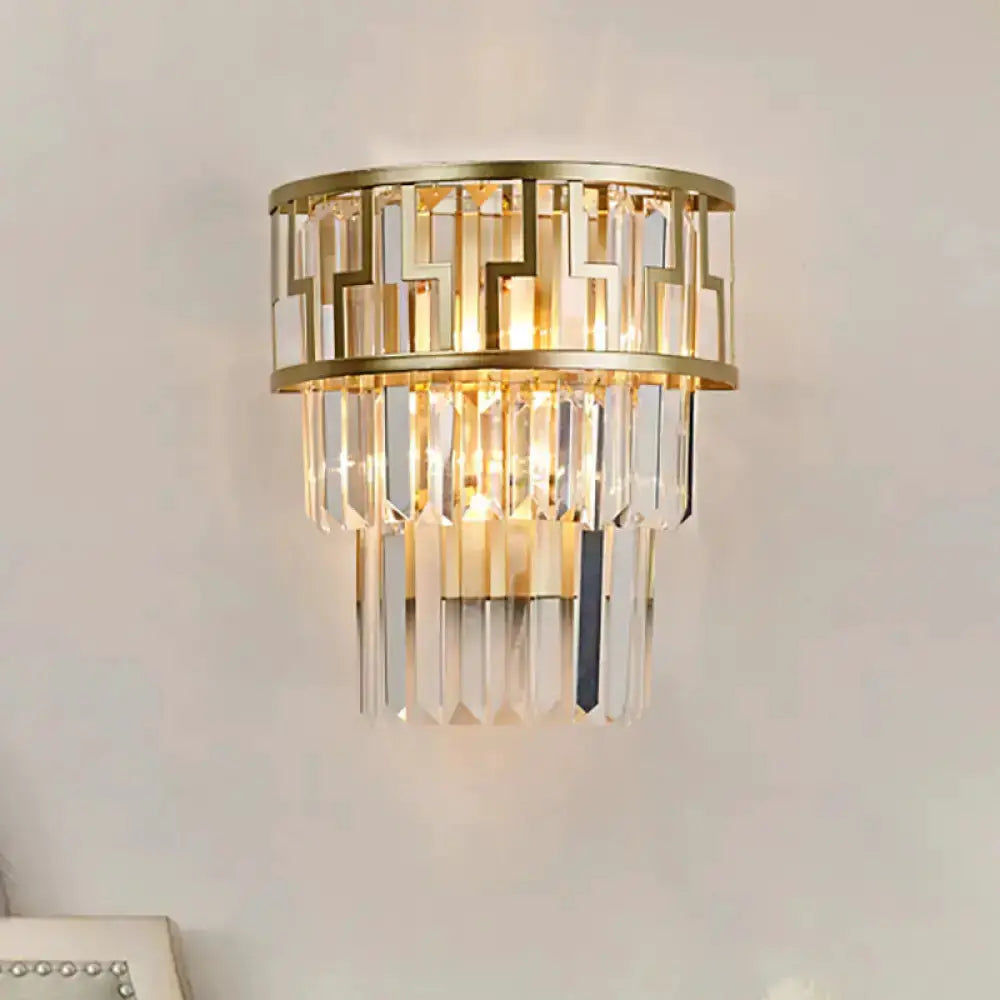Modern gold geometric wall lamp with clear crystal prisms, Decorbites bedroom sconce on Tampa Home & Garden Store