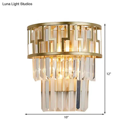 Modern gold geometric crystal wall lamp sconce, gold metal frame with clear prisms, Decorbites on Tampa Home & Garden Store