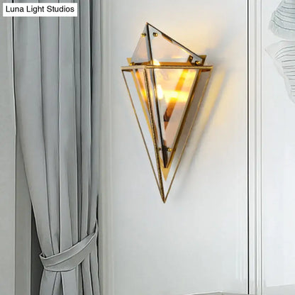 Gold Amber Wall Sconce by Decorbites with geometric brass frame and glass panels on Tampa Home & Garden Store