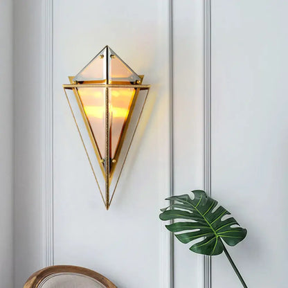 Gold Amber Wall Sconce by Decorbites, diamond-frame wall mount with amber glow on Tampa Home & Garden Store