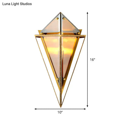 Gold amber wall sconce with geometric diamond frame by Decorbites, 16 in tall, 10 in wide on Tampa Home & Garden Store