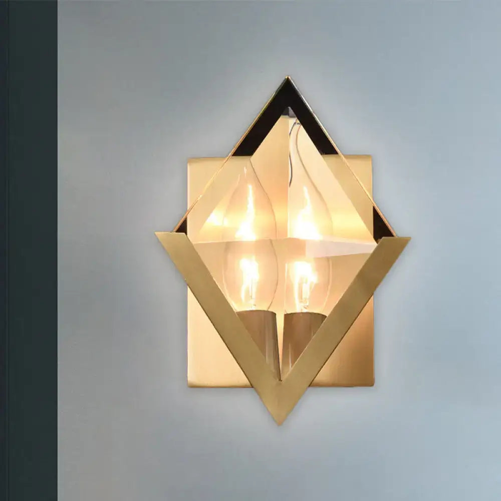 Decorbites Brass Crystal Panel Wall Sconce with geometric diamond frame and glass bulbs on Tampa Home & Garden Store