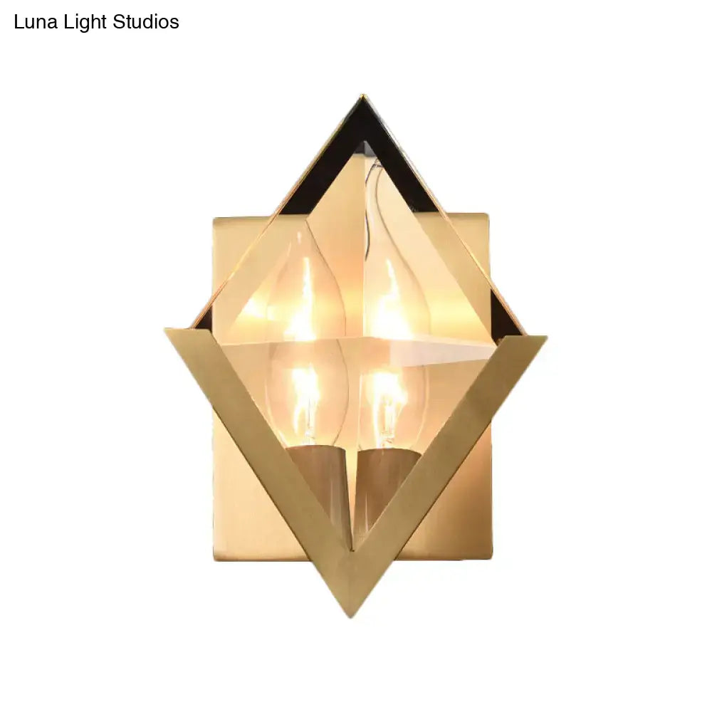 Brass Crystal Panel Wall Sconce with geometric diamond frame and twin bulbs on Tampa Home & Garden Store