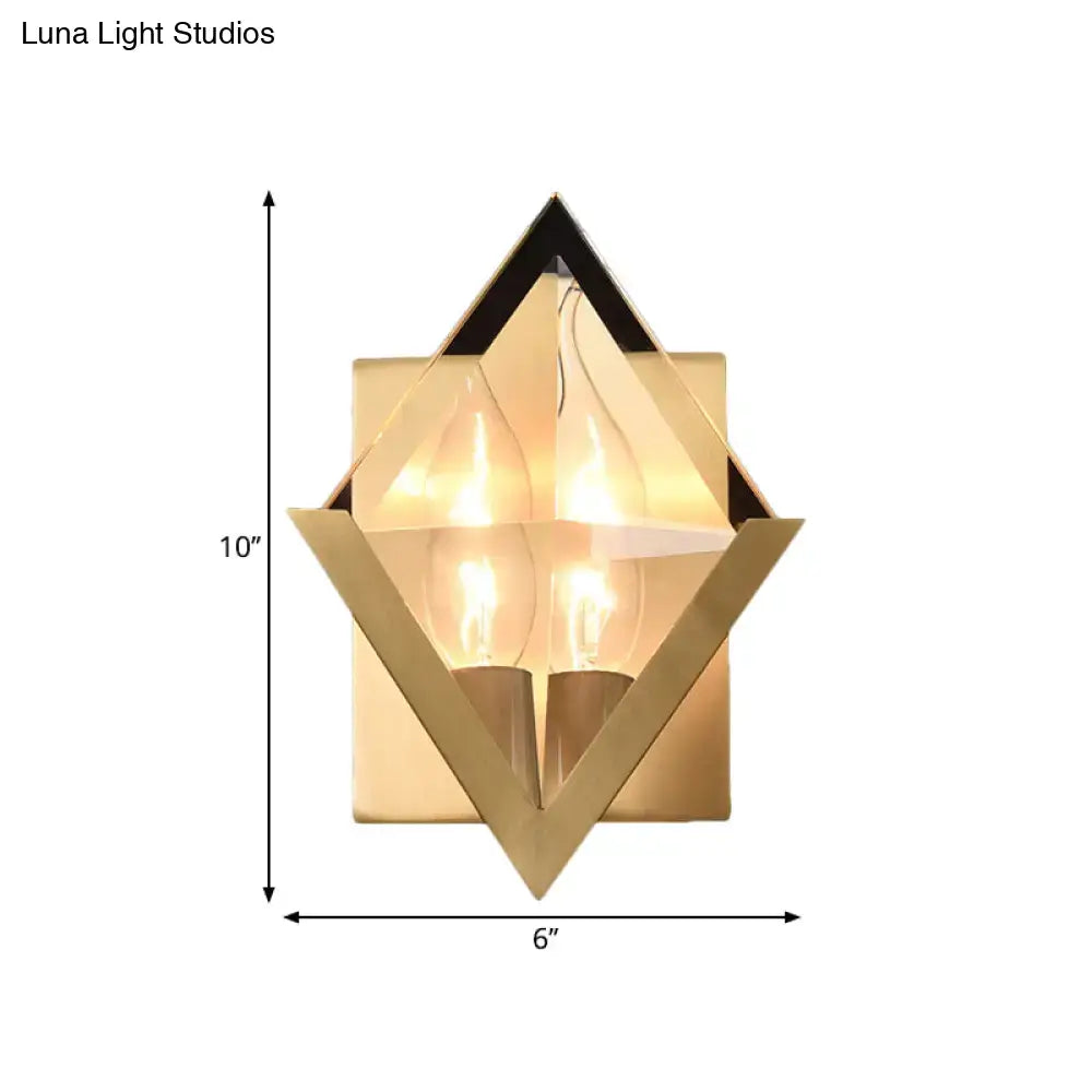 Brass Crystal Panel Wall Sconce by Decorbites with geometric diamond frame and warm glow on Tampa Home & Garden Store