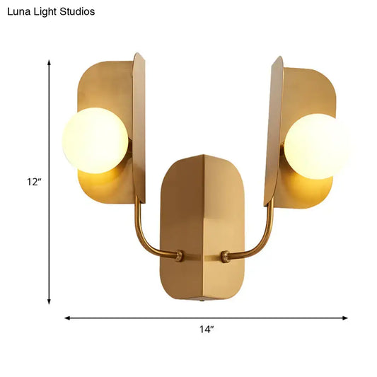 Gold Globe Wall Sconce by Decorbites, brass finish, dual orb bulbs, 14 in wide x 12 in high on Tampa Home & Garden Store