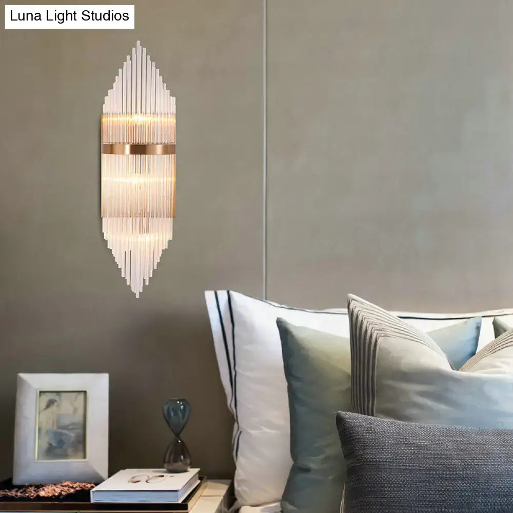 Gold Fluted Glass Sconce by Decorbites; gold metal frame with glass prisms wall light on Tampa Home & Garden Store