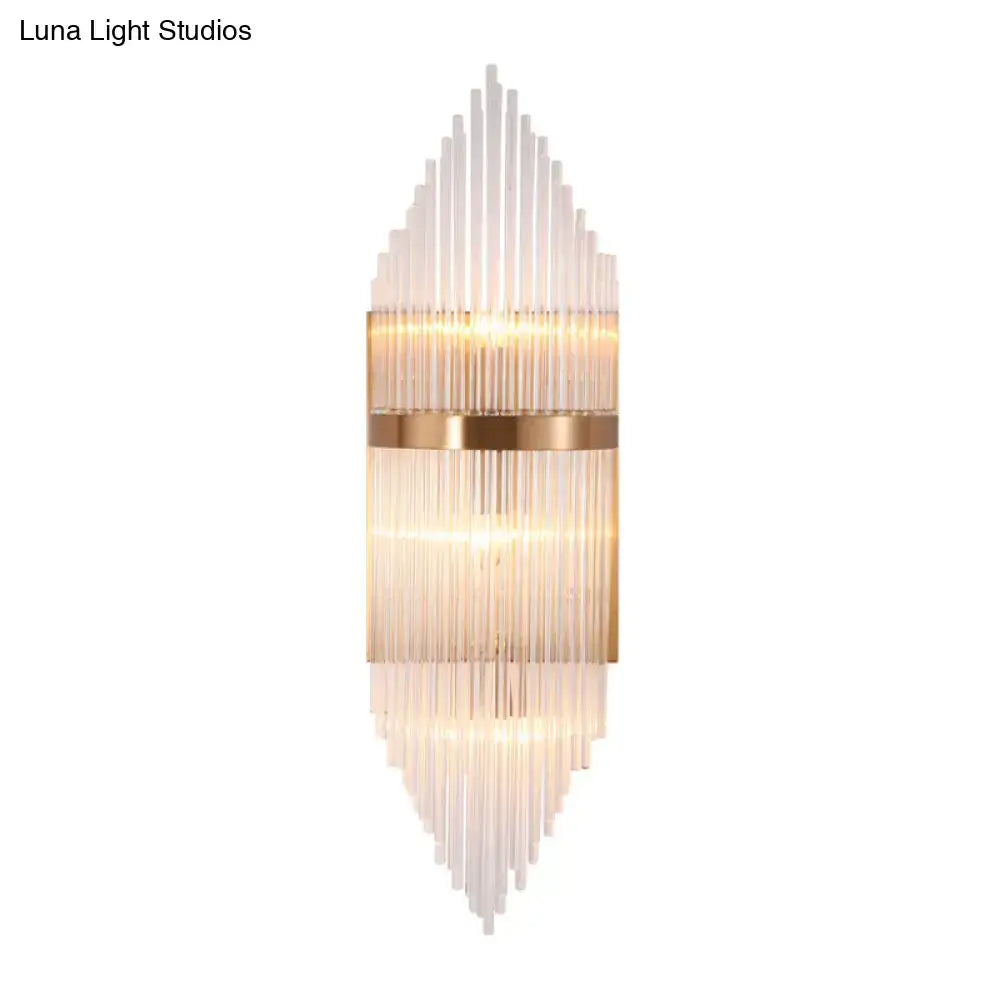 Gold Fluted Glass Sconce by Decorbites with a gold band and tiered glass prisms on Tampa Home & Garden Store