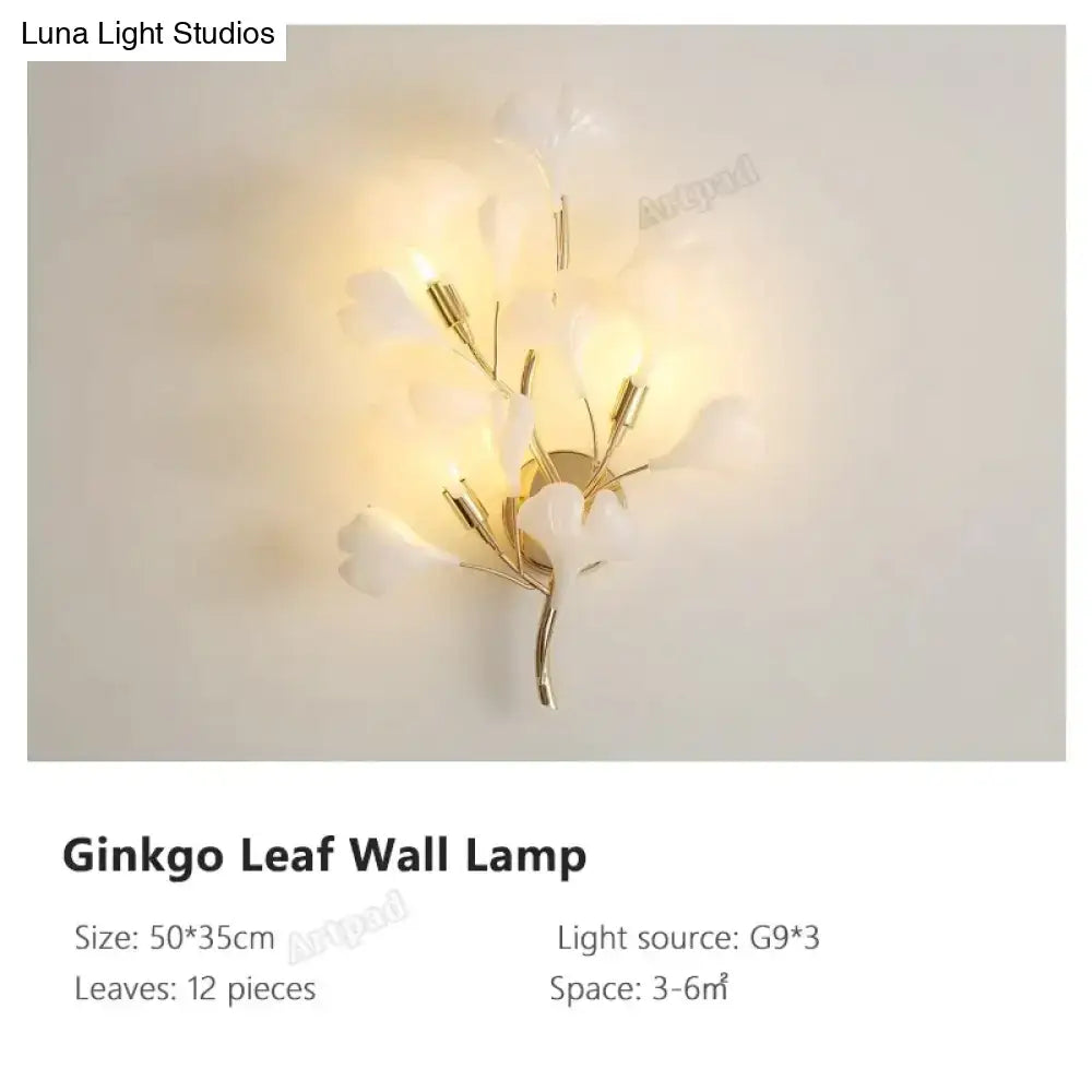 Gold Ginkgo Porcelain Sconce by Decorbites, 3-light wall sconce with white porcelain leaves on Tampa Home & Garden Store
