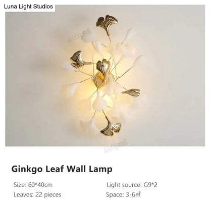 Gold Ginkgo Porcelain Wall Sconce with 22 leaves on gold stems Decorbites on Tampa Home & Garden Store
