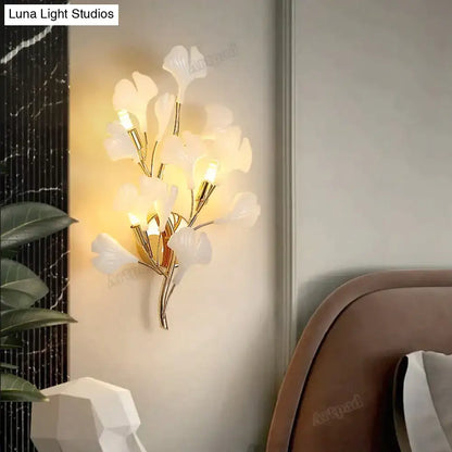 Gold Ginkgo porcelain wall sconce Decorbites with white leaves on Tampa Home & Garden Store