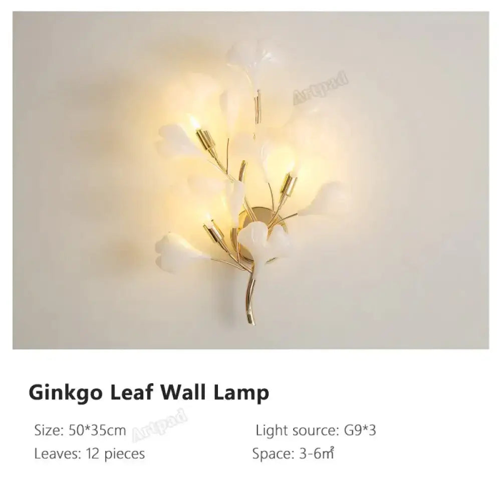 Gold Ginkgo Porcelain Wall Sconce by Decorbites with brass stems and 12 leaves, three G9 bulbs on Tampa Home & Garden Store