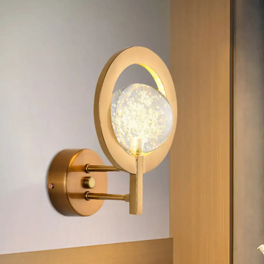 Gold Crystal Glamour Wall Lamp by Decorbites with gold ring frame and crystal glass orb on Tampa Home & Garden Store