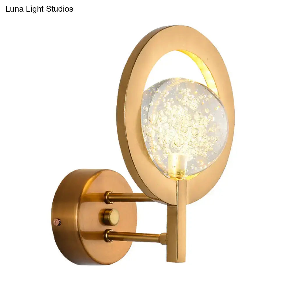 Gold Crystal Glamour Wall Lamp by Decorbites; brass finish with a crystal orb wall sconce on Tampa Home & Garden Store