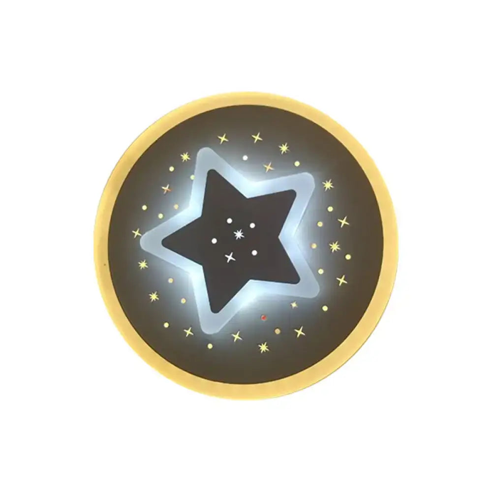 Gold Heart Pendant Wall Light round gold frame with dark center star motif and star accents on Tampa Home & Garden Store