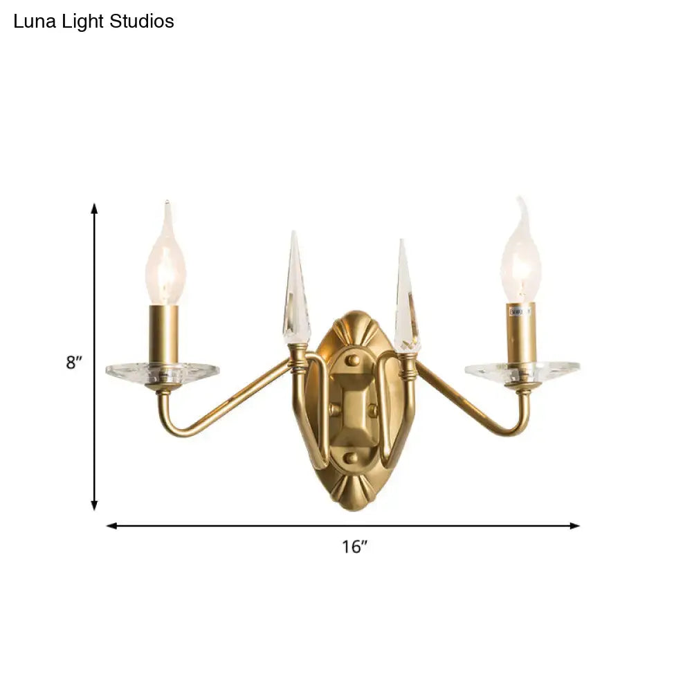 Gold crystal candle sconce two-arm brass wall light with dishes, crystal 16in W x 8in H on Tampa Home & Garden Store