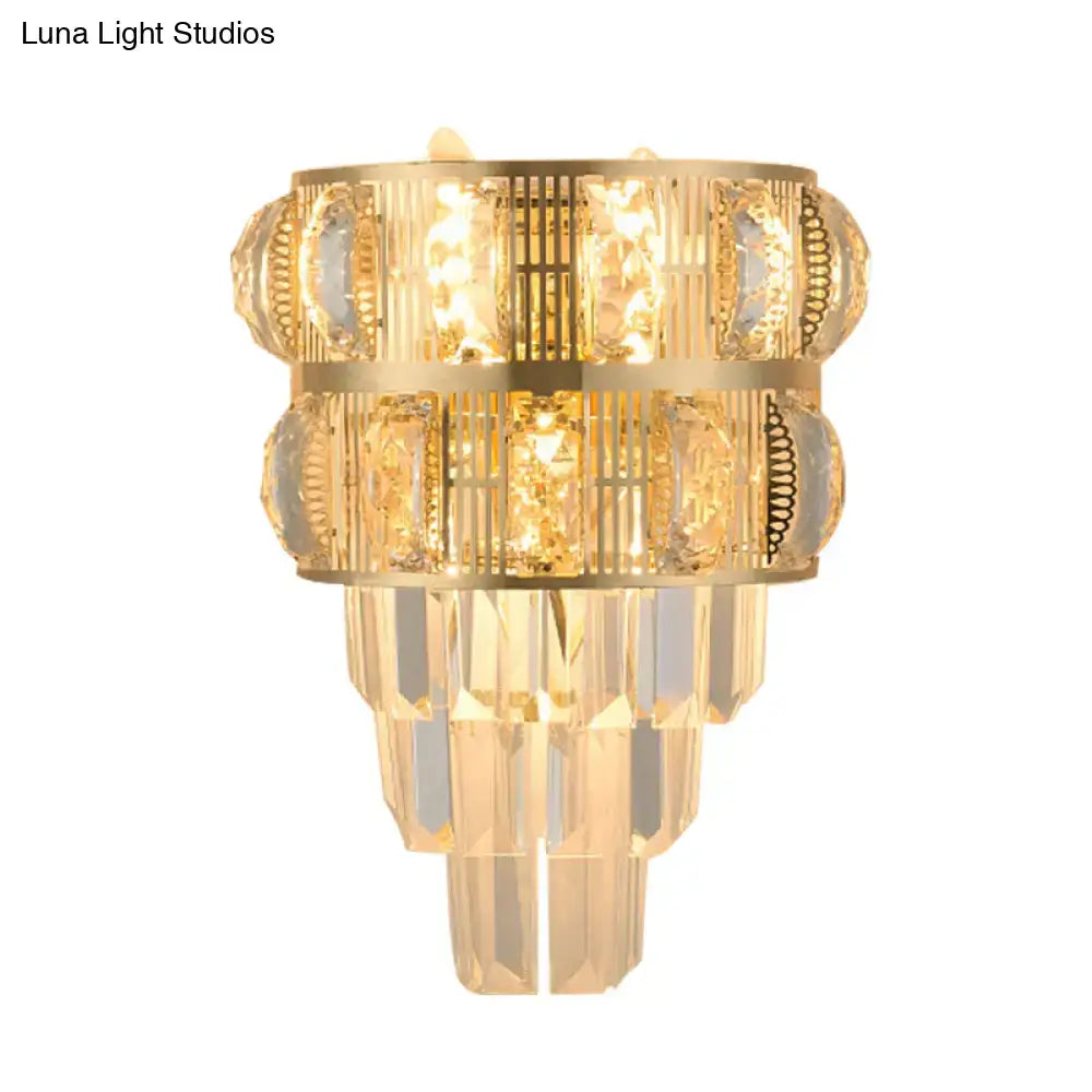 Gold Crystal Layered K9 Wall Sconce by Decorbites with crystal prisms on Tampa Home & Garden Store