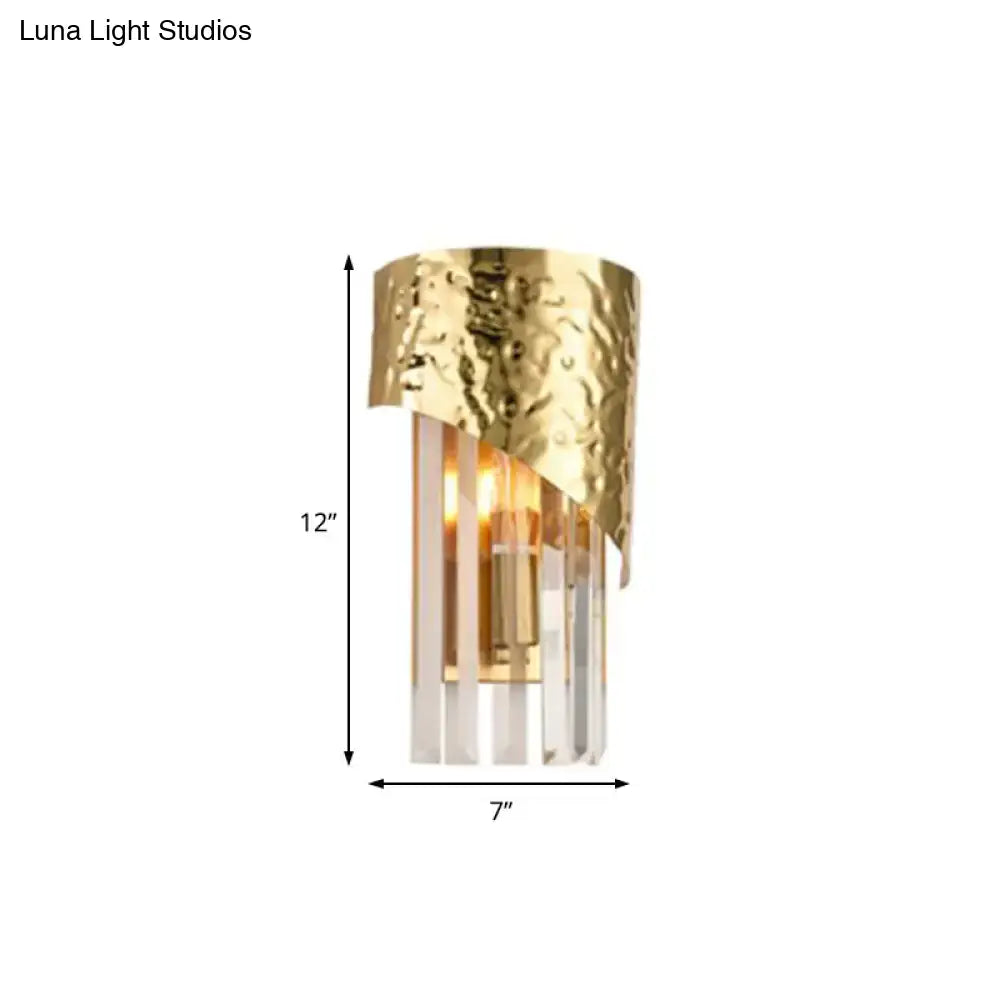Gold Crystal Block Sconce LED by Decorbites, hammered gold with crystal prisms, 12in tall on Tampa Home & Garden Store