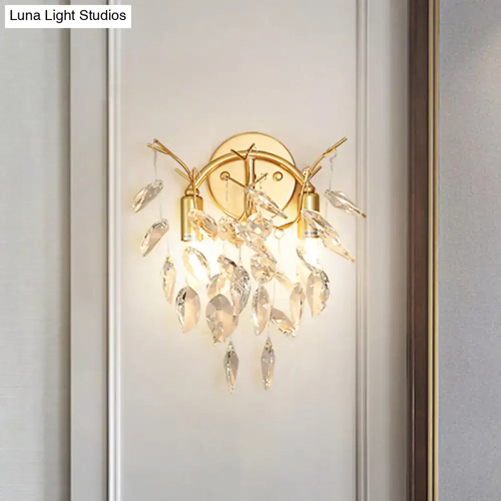 Gold Crystal Leaf Shaped Wall Lamp with crystal leaf accents Luna Light Studios on Tampa Home & Garden Store