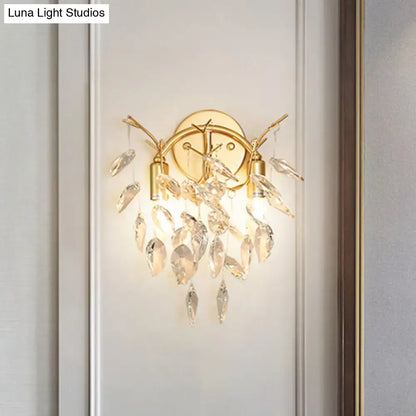 Gold Crystal Leaf Shaped Wall Lamp with crystal leaf accents Luna Light Studios on Tampa Home & Garden Store