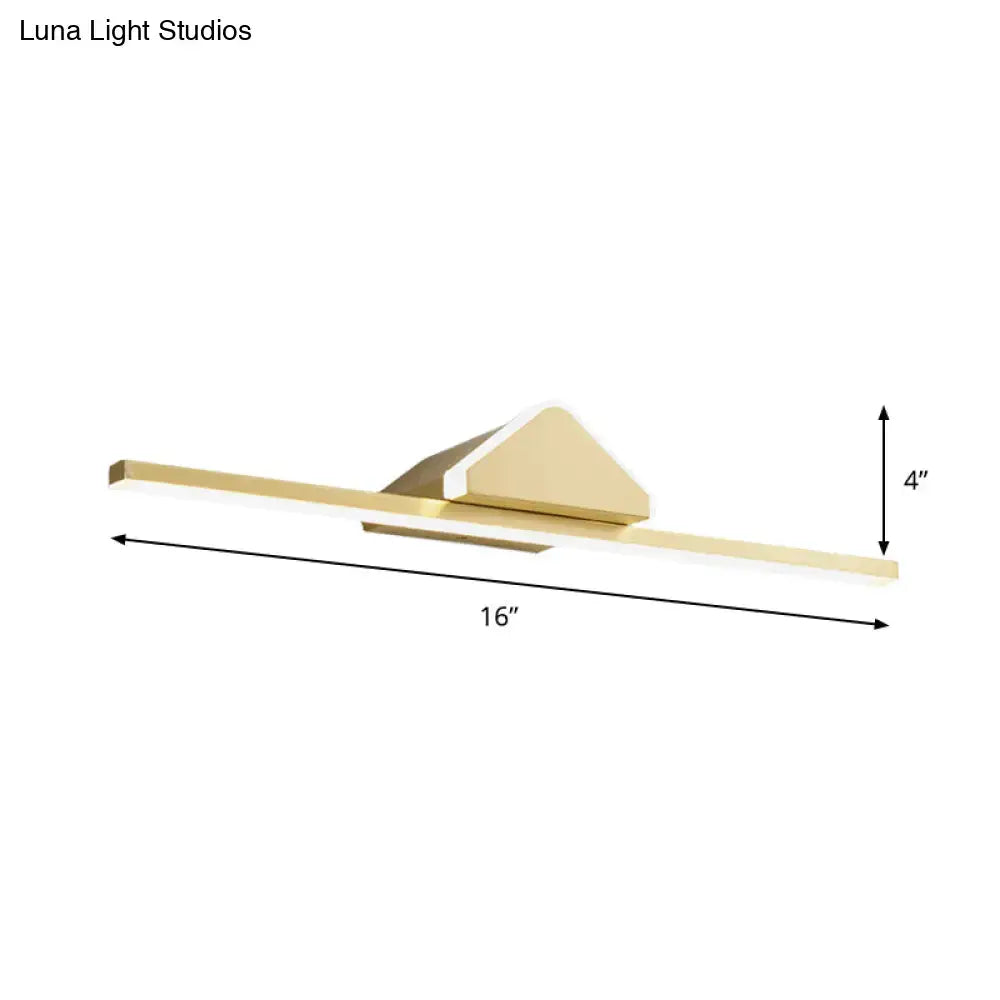Gold LED Vanity Wall Light Decorbites with a 16in long gold bar and triangular wall mount 4in high on Tampa Home & Garden Store