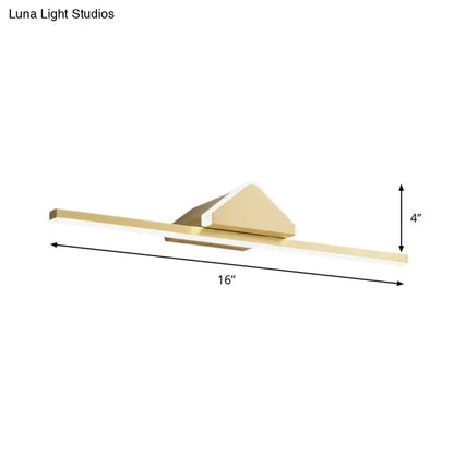 Gold LED Vanity Wall Light Decorbites with a 16in long gold bar and triangular wall mount 4in high on Tampa Home & Garden Store