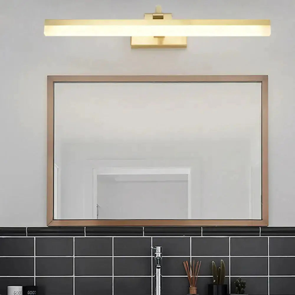 Decorbites modern gold LED vanity light, 16-inch bathroom wall sconce mounted above mirror on Tampa Home & Garden Store