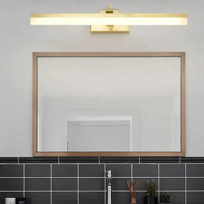 Decorbites modern gold LED vanity light, 16-inch bathroom wall sconce mounted above mirror on Tampa Home & Garden Store