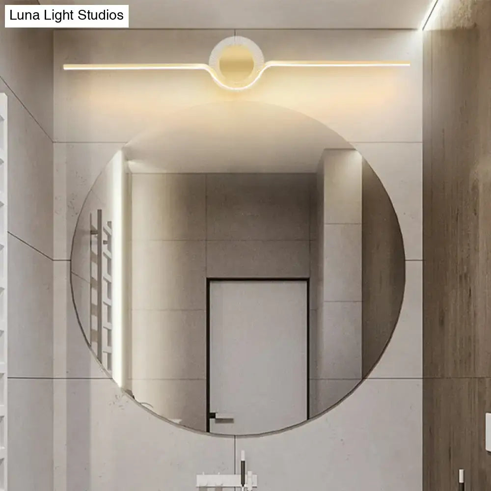 Decorbites modern gold linear LED bathroom wall sconce with circular ring accent on Tampa Home & Garden Store