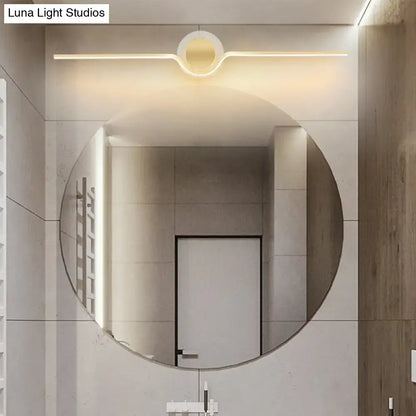 Decorbites modern gold linear LED bathroom wall sconce with circular ring accent on Tampa Home & Garden Store