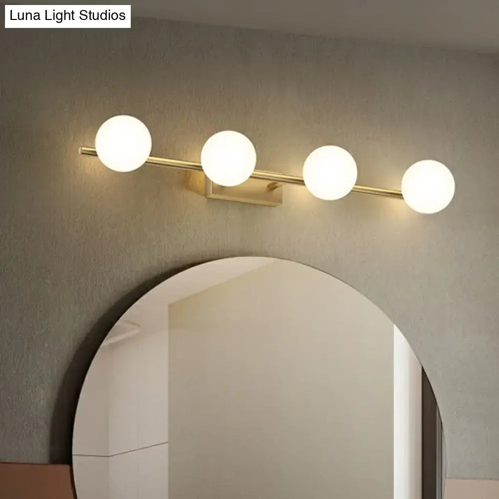Gold Milky Glass Bathroom Five-Light Sconce by Decorbites; gold bar with five milky globes on Tampa Home & Garden Store