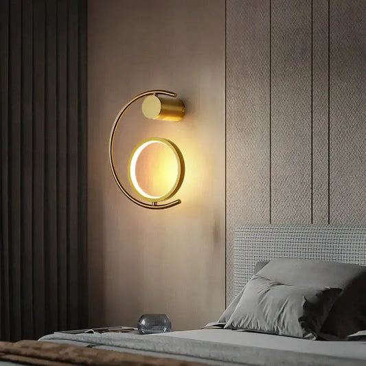 Modern gold LED bedside wall lamp sconce by Decorbites with circular ring design on Tampa Home & Garden Store