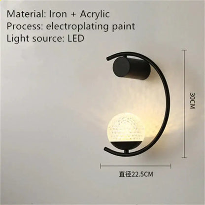 Modern gold LED bedside wall lamp sconce with iron frame and glass orb by Decorbites on Tampa Home & Garden Store