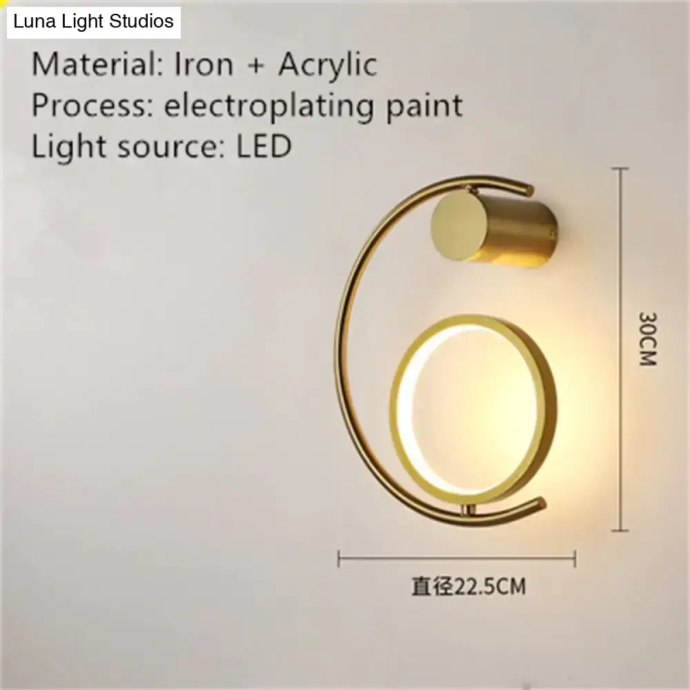Wall light Modern gold LED bedside sconce with circular ring, iron + acrylic, Decorbites on Tampa Home & Garden Store