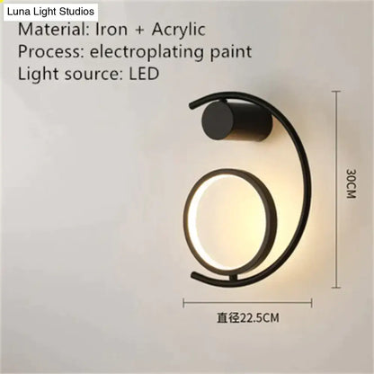 Wall light sconce Decorbites: modern gold LED bedside lamp with circular ring and curved arc on Tampa Home & Garden Store
