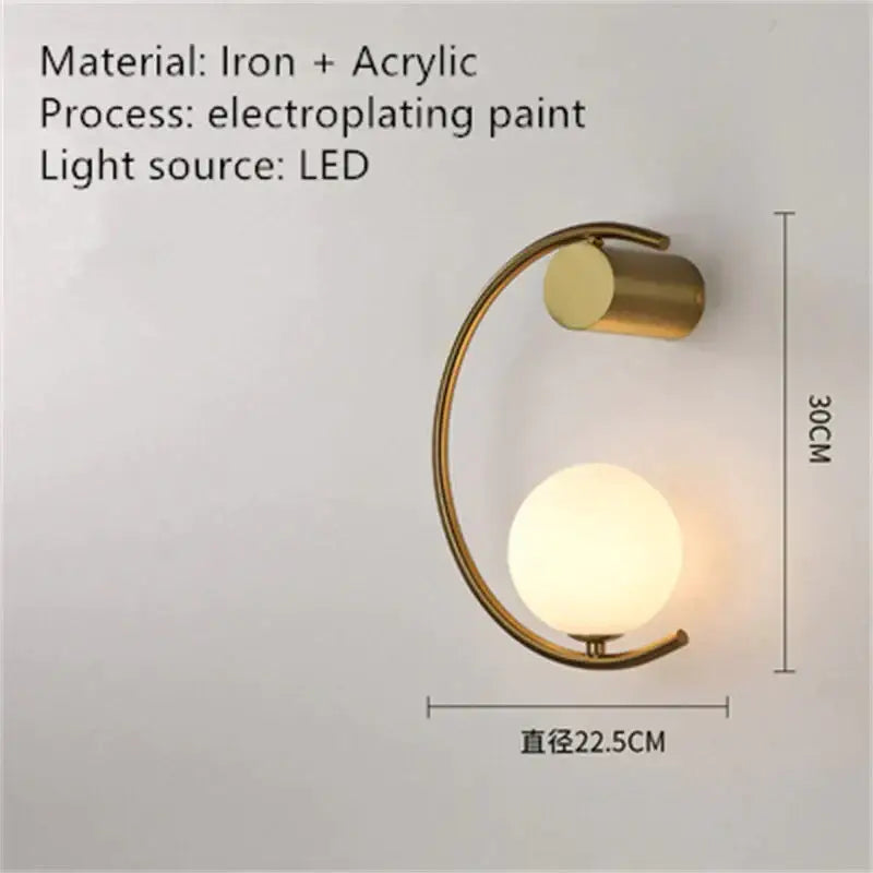 Decorbites wall light curved gold crescent bedside sconce with frosted globe LED bulb on Tampa Home & Garden Store