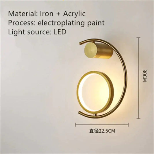 Wall light Decorbites gold iron + acrylic circular LED ring bedside sconce on Tampa Home & Garden Store
