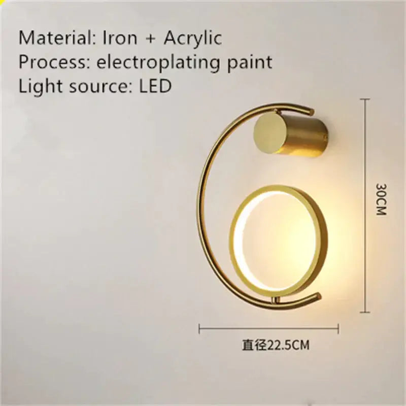 Wall light Decorbites gold LED bedside sconce with circular ring, iron + acrylic on Tampa Home & Garden Store