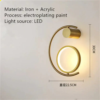 Wall light Decorbites gold LED bedside sconce with circular ring, iron + acrylic on Tampa Home & Garden Store