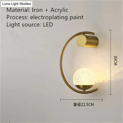 Wall light Decorbites modern gold LED arc sconce with curved frame and textured glass shade on Tampa Home & Garden Store