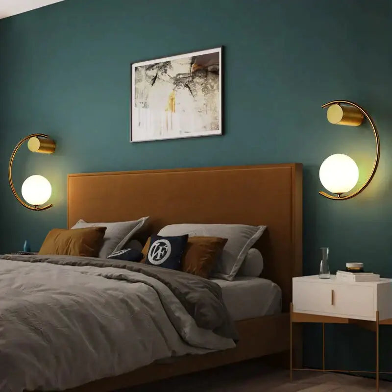 Pair of modern gold LED bedside wall lamps by Decorbites for bedroom sconce on Tampa Home & Garden Store