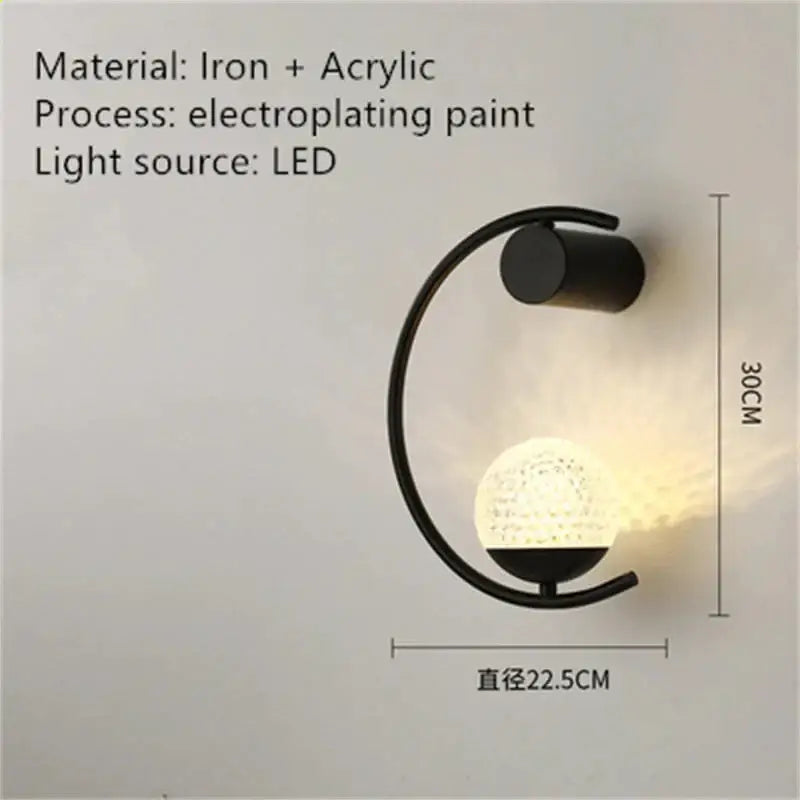 Decorbites wall light sconce black iron arc with acrylic orb LED 30cm tall 22cm dia on Tampa Home & Garden Store