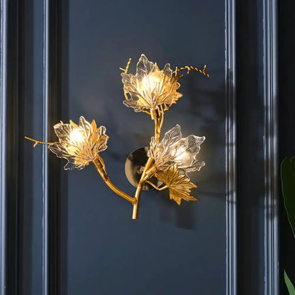 Modern gold maple leaf glass wall sconce by Decorbites for dining room on Tampa Home & Garden Store