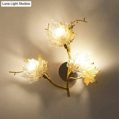 Decorbites modern gold maple leaf glass wall sconce for dining room with three leaf shades on Tampa Home & Garden Store