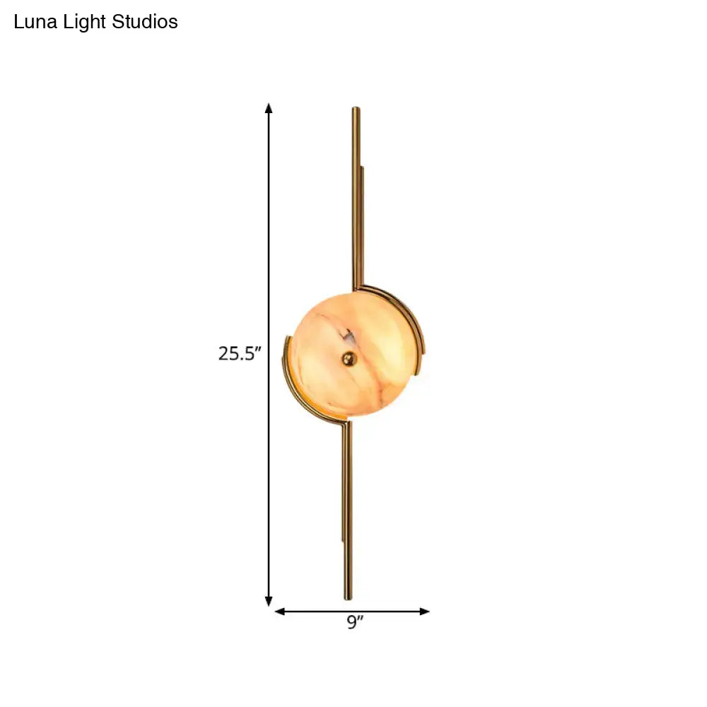 Gold Marble LED Wall Light by Decorbites, amber marble disc with brass mount, 25.5in tall on Tampa Home & Garden Store