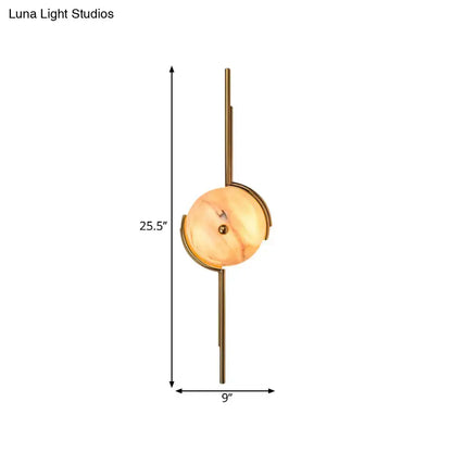 Gold Marble LED Wall Light by Decorbites, amber marble disc with brass mount, 25.5in tall on Tampa Home & Garden Store