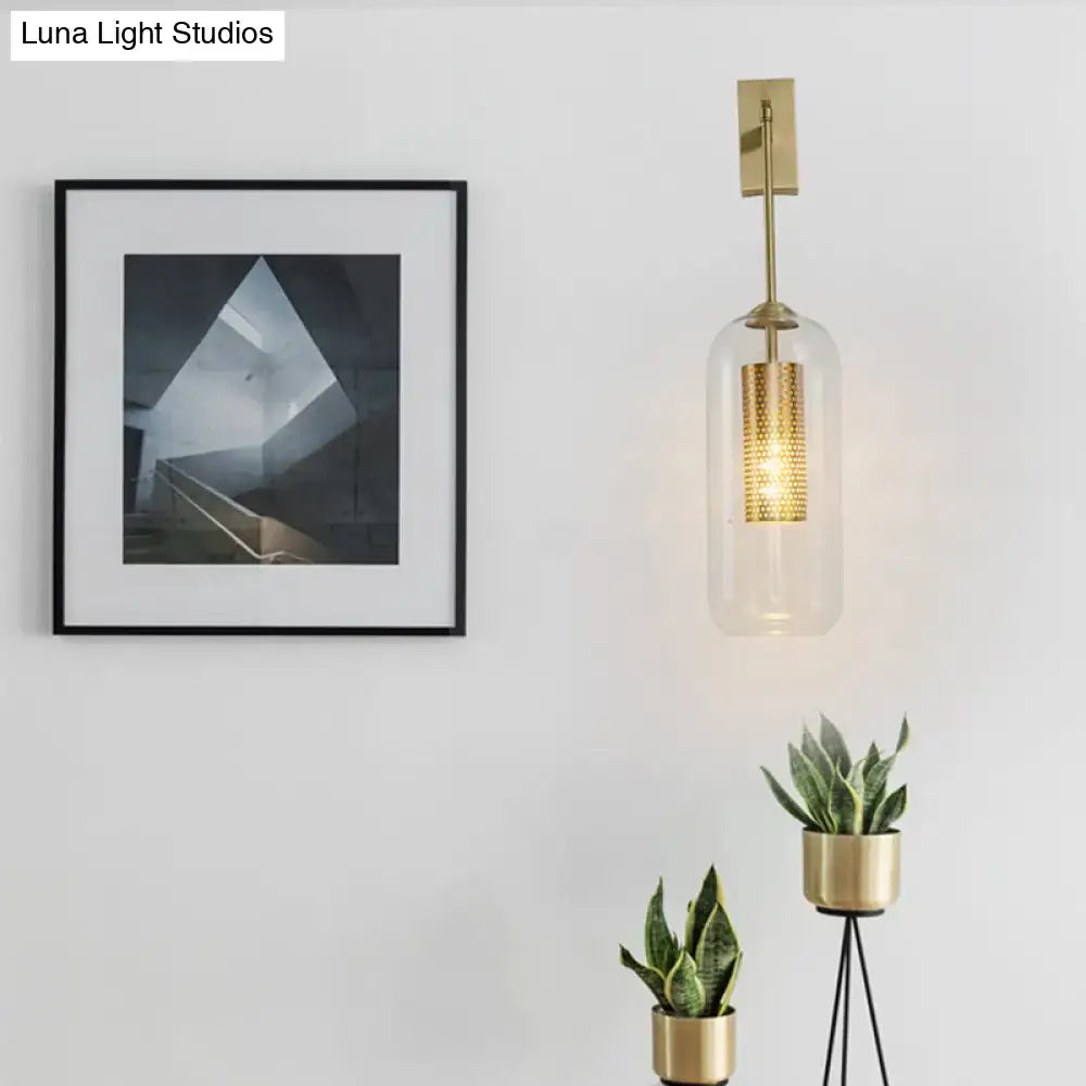 Gold Mesh Wall Sconce with clear glass shade and brass finish by Decorbites on Tampa Home & Garden Store