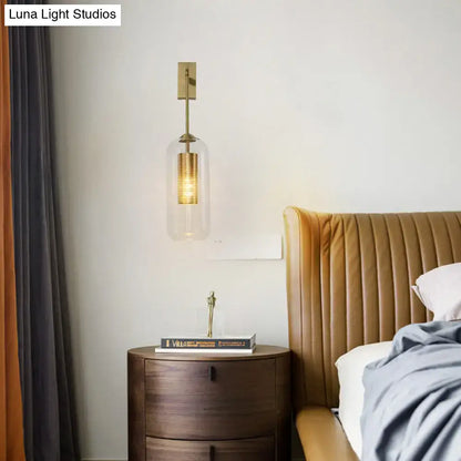Gold Mesh Wall Sconce by Decorbites; glass shade, wall-mounted beside bed on Tampa Home & Garden Store