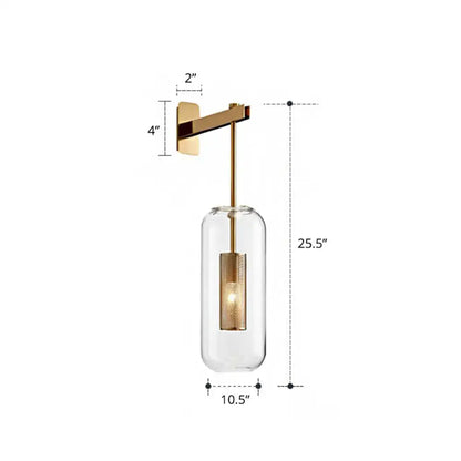 Gold mesh glass sconce with clear cylindrical shade, brass mount Decorbites on Tampa Home & Garden Store